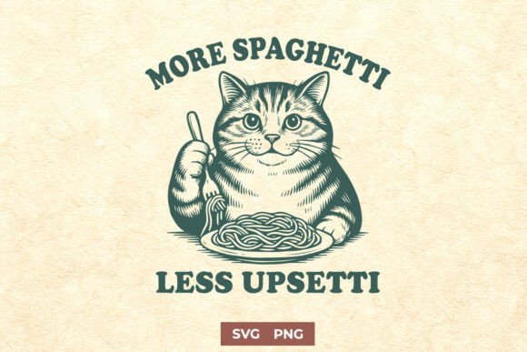 Funny Cat SVG – More Spaghetti, Less Upsetti in Real Embroidery